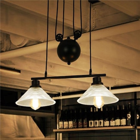 Warehouse Of Tiffany CY-DD-177 2-Light Laxmi Industrial Style Chandelier With Bulbs Ridged Glass Shades - Black